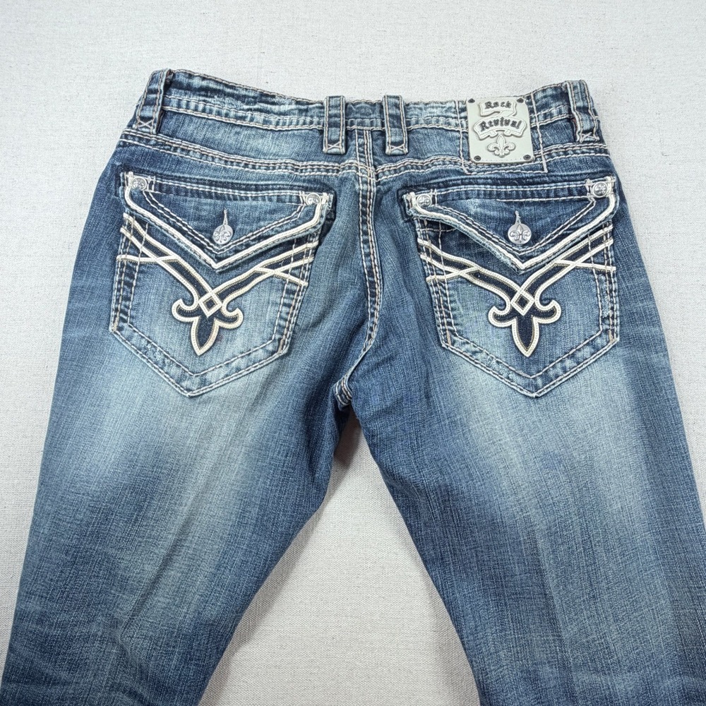 Rock Revival Julian Relaxed Straight Jeans Mens Size 35 Embroidered - Picture 7 of 7